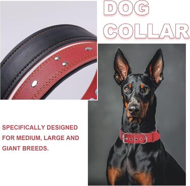 Нашийник для собак з натуральної шкіри, XL, червоний. Товстий, м'який, 5 см, для середніх та великих порід