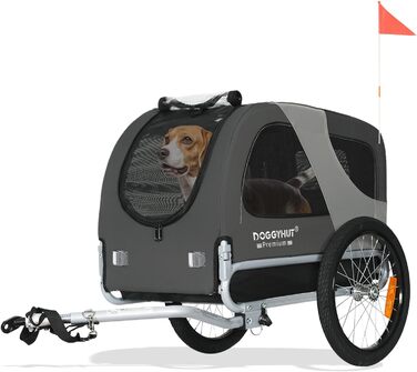 DOGGYHUT® Преміум велосипедний причіп для собак середнього розміру (до 23 кг), складаний, зелений (сірий)