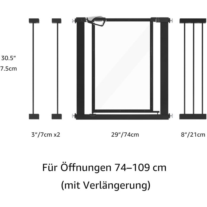 Ворота для собак Unipaws: прозорі, без свердління, 74-109 см, для дверних прорізів та сходів, білий (чорний)