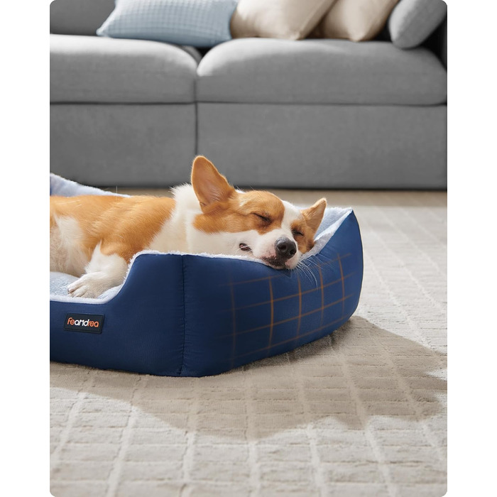 Ліжко для собак Feandrea, корзина для собак з двостороннім матрацом, PGW001Z (85 x 65 x 21 см, антрацит-блакитний + світло-блакитний)