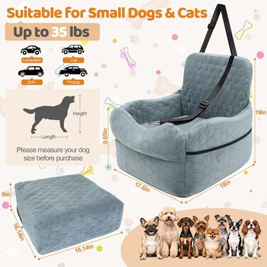 Автокрісло для собак – переноска для маленьких собак до 15,9 кг з м'яким килимком та ременем безпеки. Зручне автокрісло з двома кишенями для аксесуарів