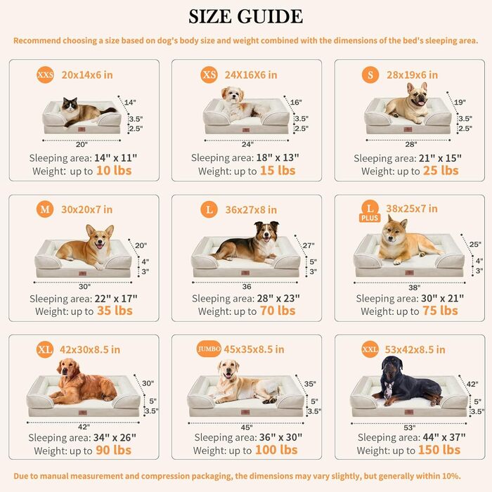 Ортопедичне собаче ліжко Comfort Expression для великих собак: водонепроникне, знімний чохол, зручне та довговічне, бежеве (53x42x9.5 см)