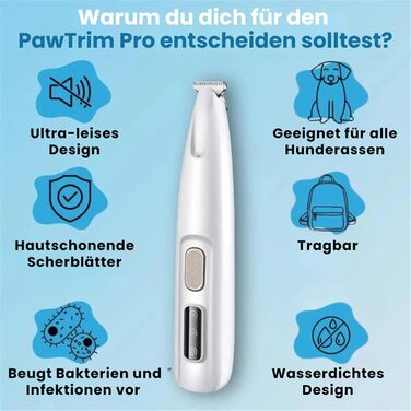 Машинка для стрижки кігтів PawTrim Pro - професійний догляд за лапами тварин. Бездротова, з LED-підсвічуванням, біла