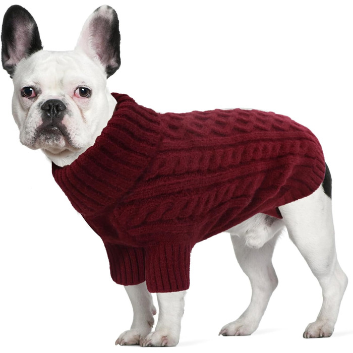 Теплий новорічний светр для собак, рогатка, бургерний червоний, для французького бульдога, такси, середніх собак (L, груди 54 см, спина 40 см)