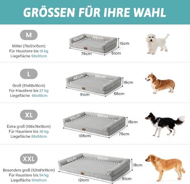 Ортопедичне ліжко для собак COZY KISS XL, 107x76x18 см - ліжко для великих собак з яйцеподібною піною та знімним чохлом