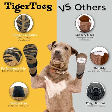 DOK TigerToes Преміум нековзкі шкарпетки для собак для паркету, з товстою підошвою, захист від слизькості та лизання лап, універсальні