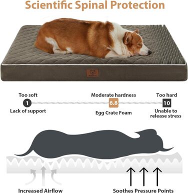 Ортопедичне собаче ліжко WNPETHOME, середнього розміру, водонепроникне, знімний та пральний чохол, антиковзаюча підкладка, багатонитковий стежок, для клітки (темно-зелене, 88,9 x 55,9 x 7,6 см)