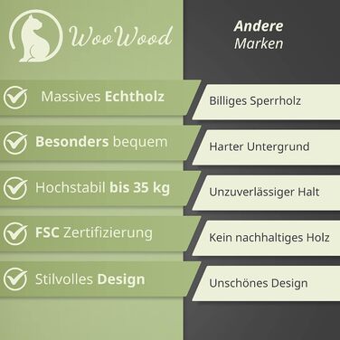 WOOWOOD® Стіна для лазіння котів з 2 сходами, дерев'яна полиця, настінний комплекс для котів, кріплення на стіну, гамак і когтеточка, меблі для котів з масиву дерева, вироблено в Європі