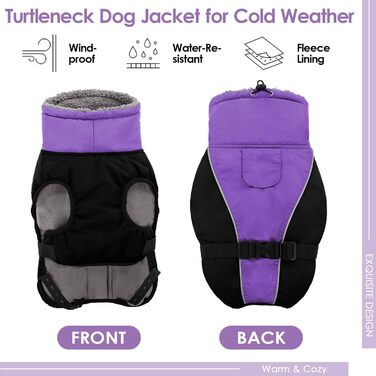 Теплий зимовий одяг для собак AOFITEE з коміром-гетром, для маленьких, середніх та великих собак (3XL, фіолетовий)
