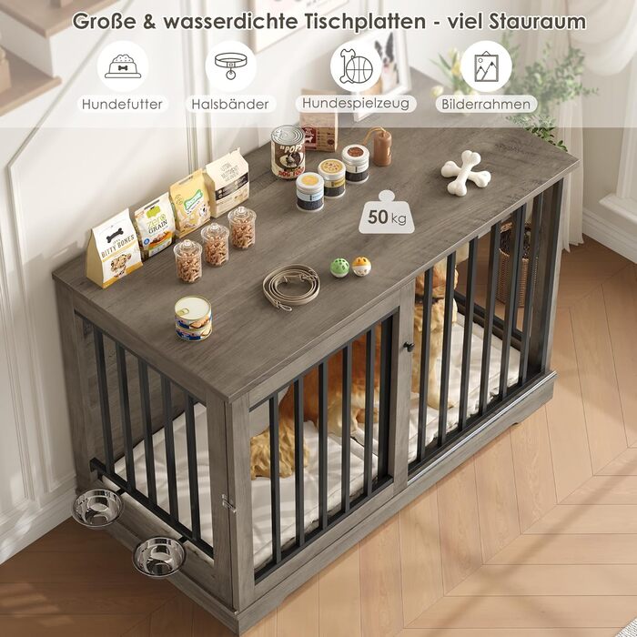 Клітка для собак FirFurd 120см: міцна метало-дерев'яна будка XXL для великих собак, 120x90x60 см, коричнево-біла