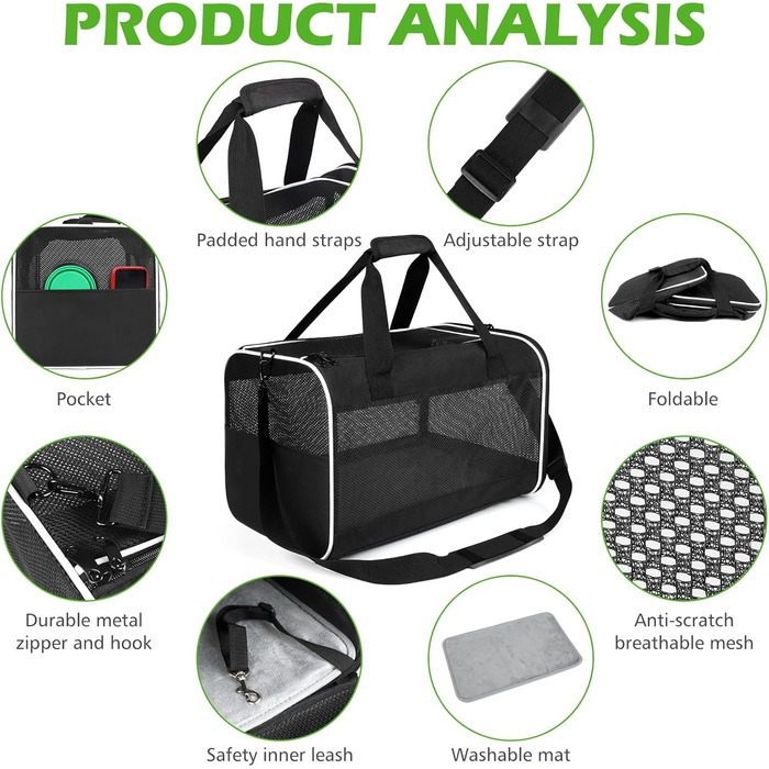 Транспортний бокс для котів Lannvan, до 6,5 кг, чорний (45x30x30 см)