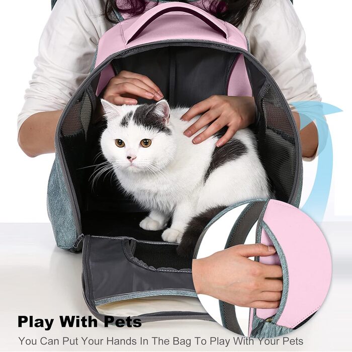 PETCUTE Рюкзак для тварин, рюкзак для собак, дихаючий та складаний рюкзак для котів з внутрішньою страховою стропою, світловідбиваючими смугами, рюкзак для собак з виймальною підстилкою, до 8 кг (Рожевий)
