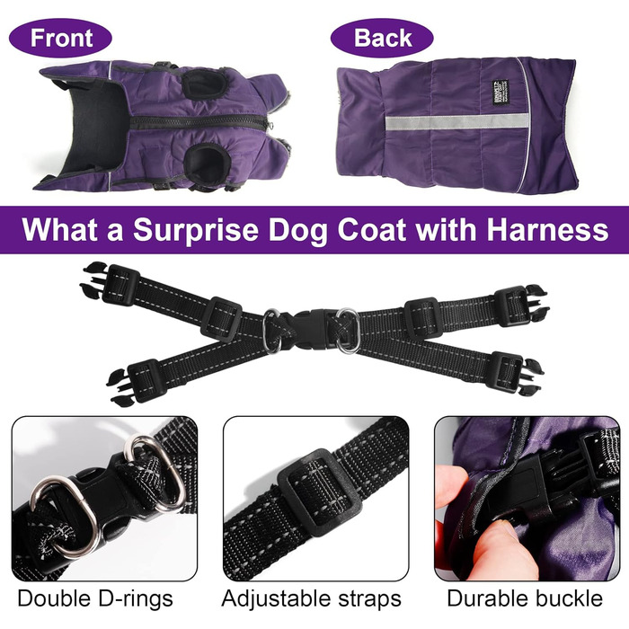 Водонепроникний теплий одяг для собак - зимова куртка з отвором для шлейки, для чихуахуа, французького бульдога, собак маленьких та середніх порід (11, 3)