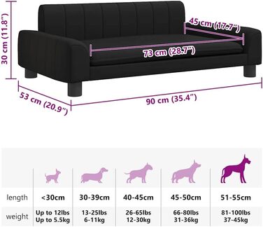 Лягушка для собак, м'яка подушка для собак, диван-софа для собак, лежанка для маленьких собак, лежанка для домашніх тварин, лежанка для котів, чорна штучна шкіра, 90 x 53 x 30 см, чорний колір