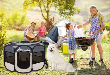 Клітка-манеж для тварин XhuangTech: собаки, коти, цуценята, 80x80x58.4 см, м'який матеріал, портативна, складана, для дому та вулиці, сіра та бежева