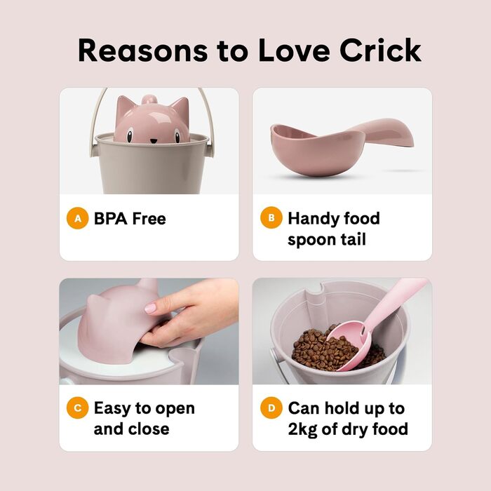 Контейнер для котячого корму United Pets Crick, рожево-сірий, з лопаткою, дизайнер Стефано Джованноні, зроблено в Італії