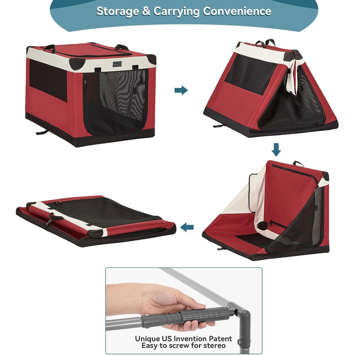 Транспортна переноска для собак Petsfit - розкладна, тканинна, для дому, велика, червона (M)