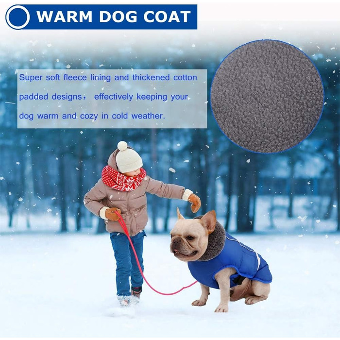 Зимовий одяг для собак QBLEEV: теплий, водонепроникний, з флісовою підкладкою, для холодної погоди, розмір XL, блакитний