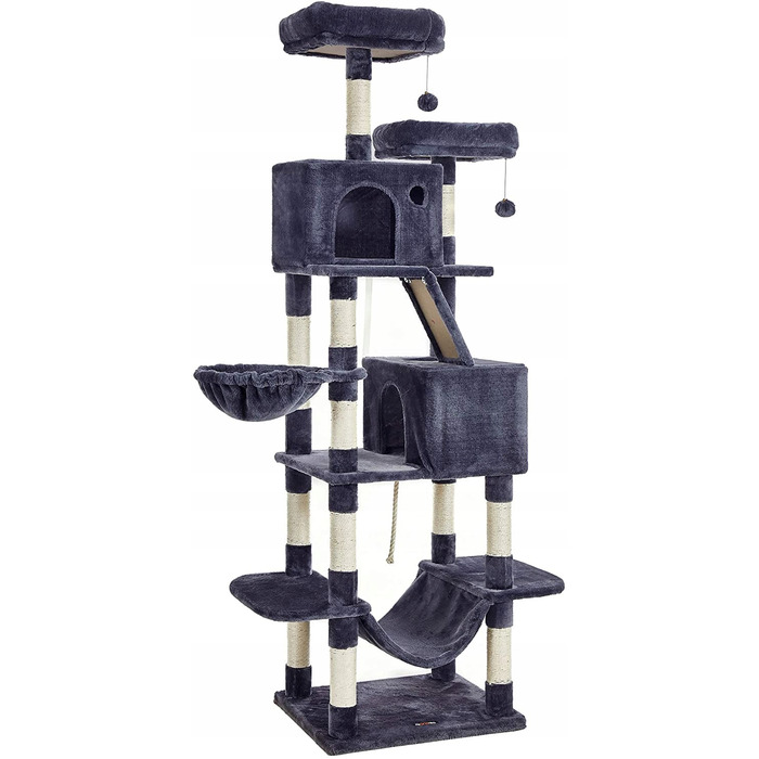 Високий когтеточка-комплекс Feandrea: ігровий центр з лежаком та стовпчиком для кігтів, 161 - 220 см