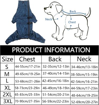 MOREZI Дощовик для собак з високим коміром, водонепроникний комплект дощовиків з світловідбиваючими смугами та блискавками, підходить для всіх порід собак - L (довжина спини: 42-45 см) (X-Large (довжина спини: 46-49 см), темно-синій)