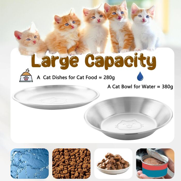 Миски для котів з нержавіючої сталі, 17,3 см, для кошенят та дрібних тварин, 2 шт.