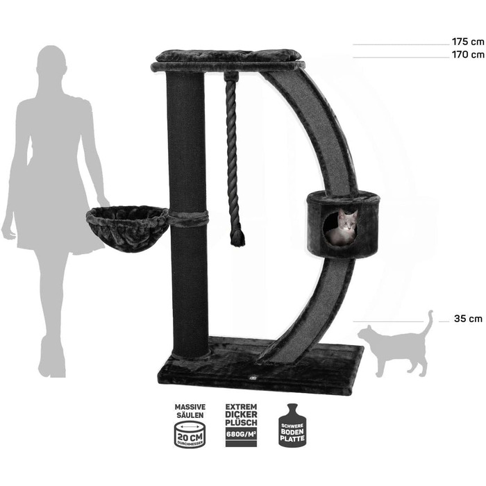 Кігтеточка для котів Granville XXL - велика, сіра, 157x60x170 см, для великих порід (Mainecoon)