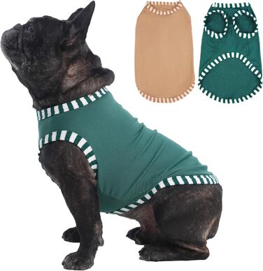 Сорочка для собак Katzinst (2 шт.) - сонцезахист, дихаючий матеріал, для середніх собак, французького бульдога, розмір L (зелений хакі)