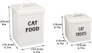 Контейнери для корму Morezi (2 шт.), з вуглецевої сталі, з герметичним кришкою та ложкою, для зберігання корму для собак, котів та інших тварин. Білий колір.