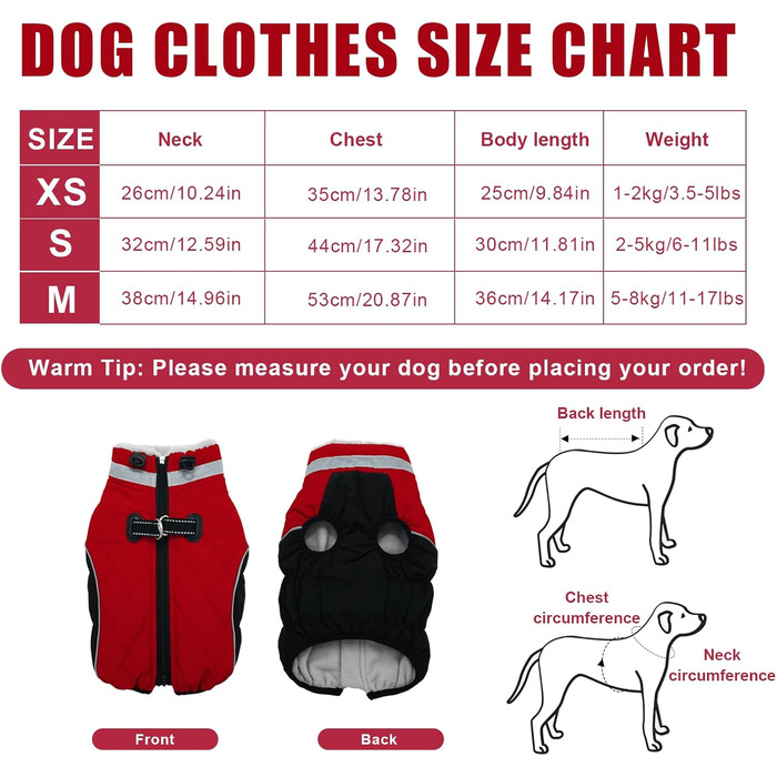 Водонепроникний зимовий одяг для собак Fadcaer: тепла куртка з флісовою підкладкою, світловідбиваючими елементами, для холодної погоди (S, червоний)