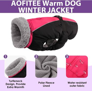 Теплий зимовий одяг для собак AOFITEE з отвором для повідка, водонепроникна куртка для собак, підходить для маленьких, середніх та великих собак, рожево-червоний