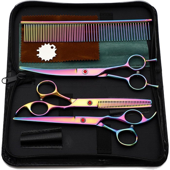 Професійний набір ножиць для собак 7.0 дюймів: набір ножиць для грумінгу, вирівнювальна ножиця, ножиці для грумінгу домашніх тварин, ножиці для стрижки собак з нержавіючої сталі 440C