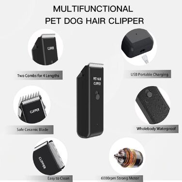 Професійний набір для грумінгу тварин: шерхорізка для собак та котів, безшумна, акумуляторна, чорна