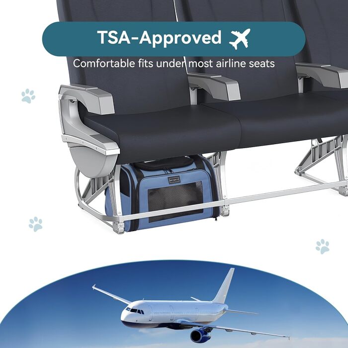 Транспортна переноска для котів та маленьких собак Petsfit, блакитна, S, з захисним ременем та розкладною підстилкою