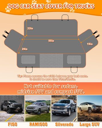 Подовжувач для собачого автокрісла, чохол на сидіння для собак з жорстким дном, собача гамак, захисний килимок для заднього сидіння авто, сумісний з F150, RAM1500, Silverado, GMC, Tundra