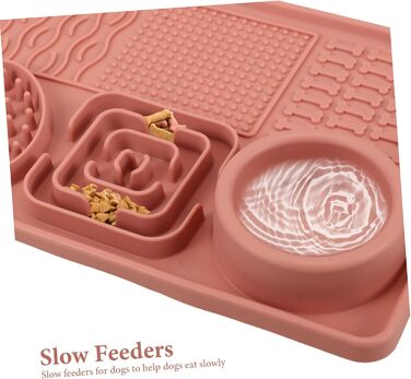 Килимок для собак та котів з силікону з присосками, анти-слизький, для повільного годування, рожевий, великий