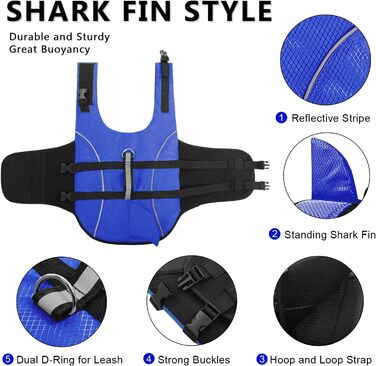 Рятувальний жилет для собак Queenore, блакитний, розмір M - для малих порід, з високою плавучістю, світловідбиваючий