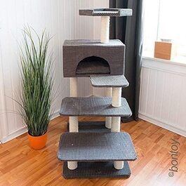 Кігтеточка для котів Phill сіра I 130 см I для літніх котів I стабільна кігтеточка з гніздом та лежанкою