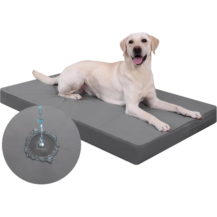 Ортопедичне ліжко для собак Favodormir, великі породи, 104x68 см, знімний чохол з екошкіри, комфортне та прохолодне для дому та вулиці, сірий колір