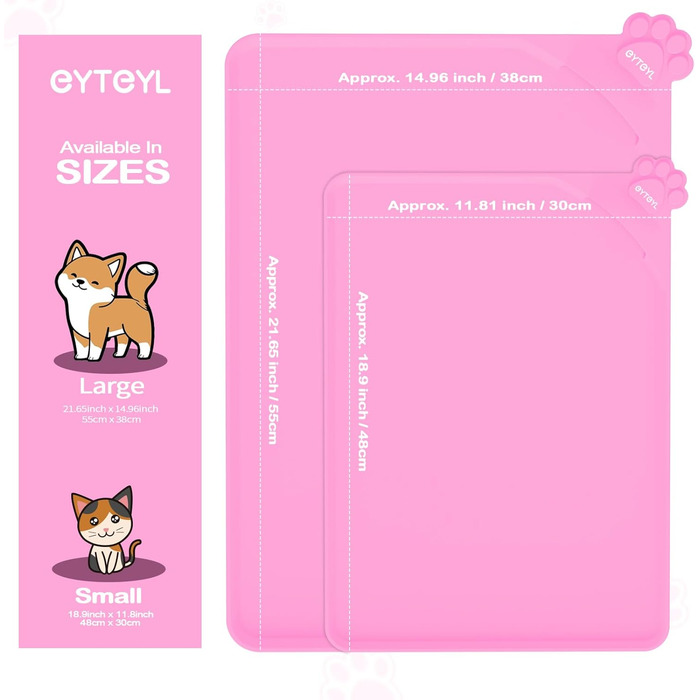 Водонепроникний килимок для годування домашніх тварин з високими бортиками, 55 x 38 см, силіконовий, неслизький, для собак та котів, запобігає розливанню води (рожевий, 48 x 30 см)