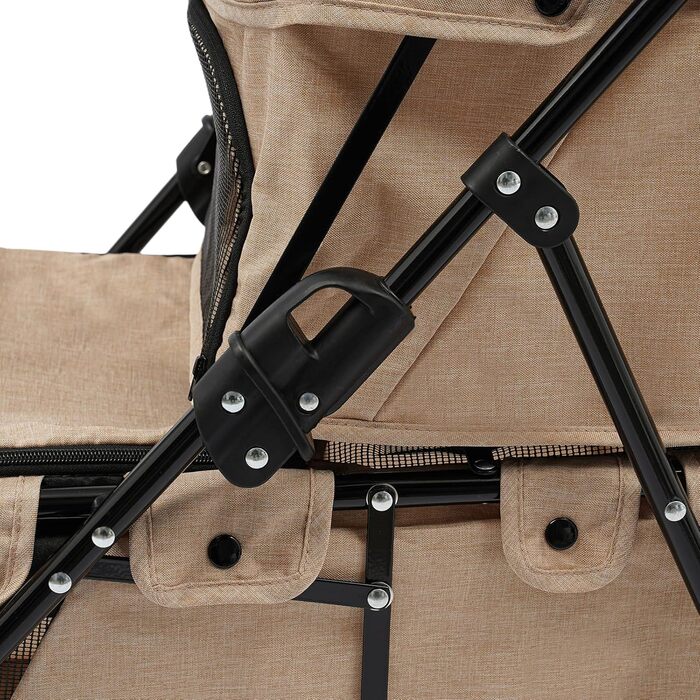 Складаний візок для собак та котів, 2-рівневий, з сумкою та ременями безпеки (Хакі)