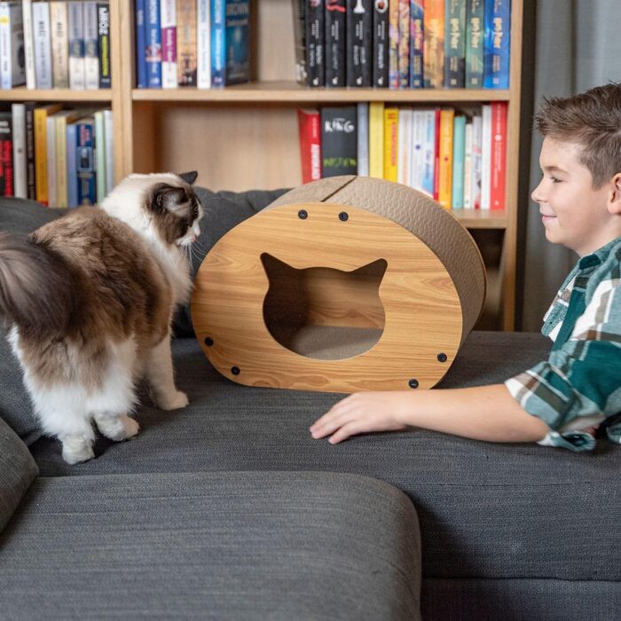 Котячий когтетоп з картону та килима, 30x43x25 см - іграшка для котів, натуральний матеріал