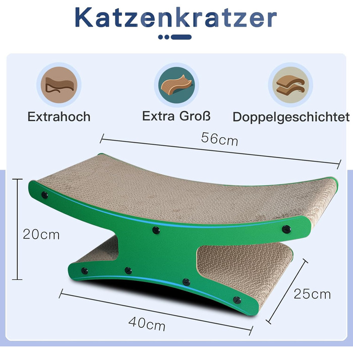 Котяче дряпальня з будиночком - XL дряпка з картону двостороння 56x26x20см - Стабільне ліжко-дряпка, місце для відпочинку та іграшка з м'ячиком (натуральне дерево)