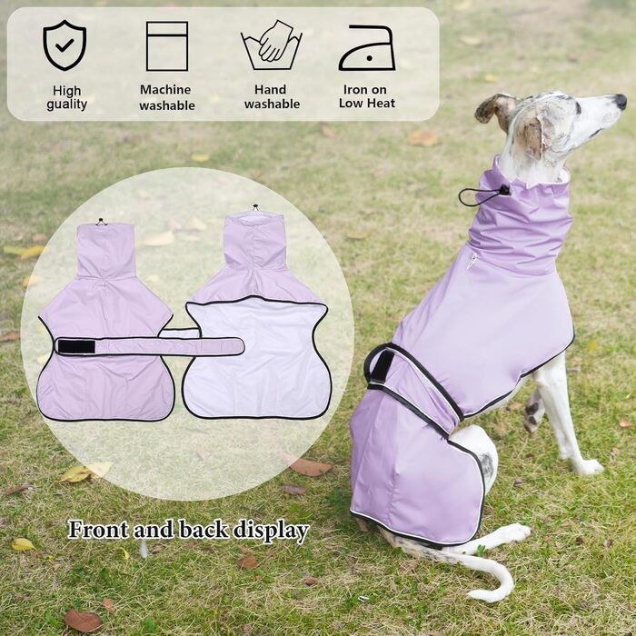 Водонепроникна куртка для породистих собак Віндхаунд, Грейхаунд, Лурчер, Віппет (L, XL, фіолетовий)
