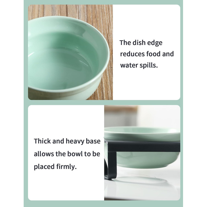 Керамічні годівниці та миски для котів та маленьких собак, зелені, 12,7 см, 2 миски + підставка, для вологого та сухого корму
