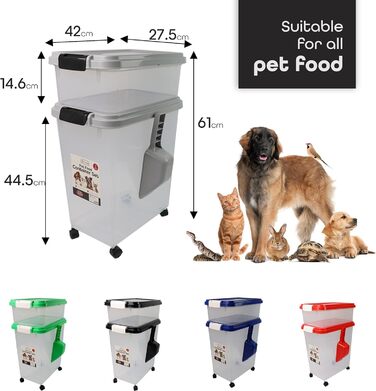 DIVCHI Контейнер для зберігання корму для тварин 3в1 з мірною ложкою, сірий. Підходить для собак, котів та інших тварин. Герметичний, з роликами, для сухого корму
