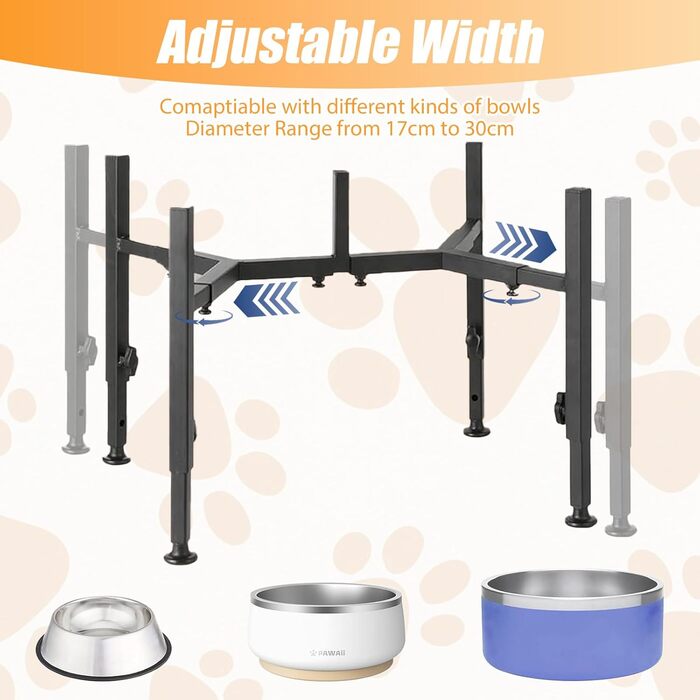 Підвищений годівниця для собак з регульованою висотою та шириною (17-30 см), металева стійка для мисок, підходить для великих, середніх та маленьких собак (миски не входять)