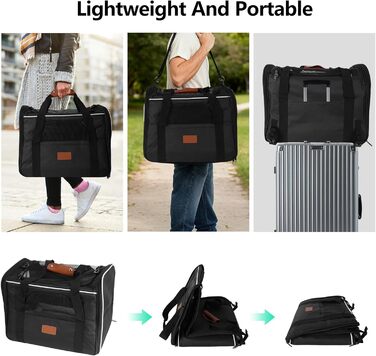 Транспортна сумка для кота, переноска для кота, складана переноска для кота в літаку, переноска для тварин з мискою та флісовим килимком, переноска для котів та маленьких собак до 10 кг (Чорна)