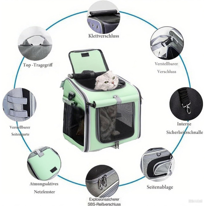 Кошик для собак на велосипед, розкладний, зелений. Кошик для тварин до 10 кг з 4 дверцятами та сітковими вікнами.