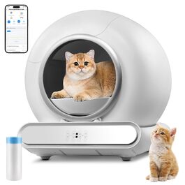 Автоматичний лоток для котів з самоочищенням, 68л, з керуванням через додаток, сповіщеннями та моніторингом здоров'я, сумісний з усіма породами котів (XXL)