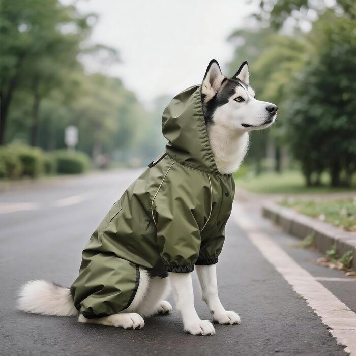 Водонепроникний дощовик для собак Idepet: тепла куртка з капюшоном для малих та середніх собак, зелений, 4XL